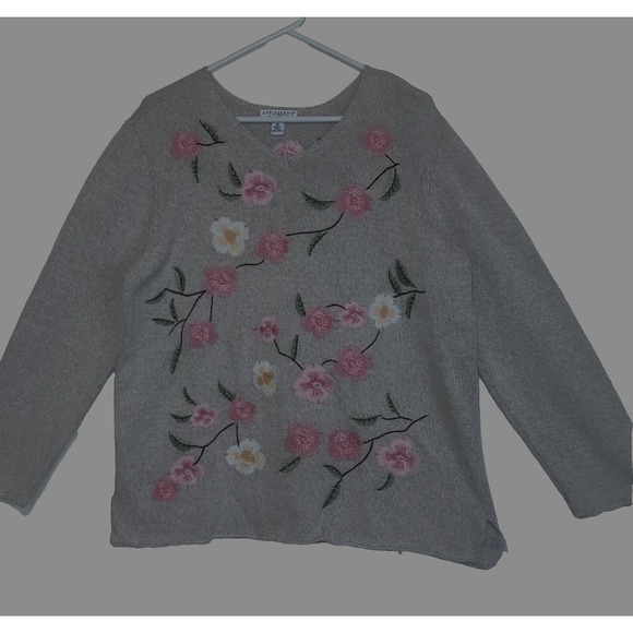 Appleseeds Sweater Linen Blend Oatmeal Beige Limited Edition Embroidery Sz XL - Picture 3 of 16